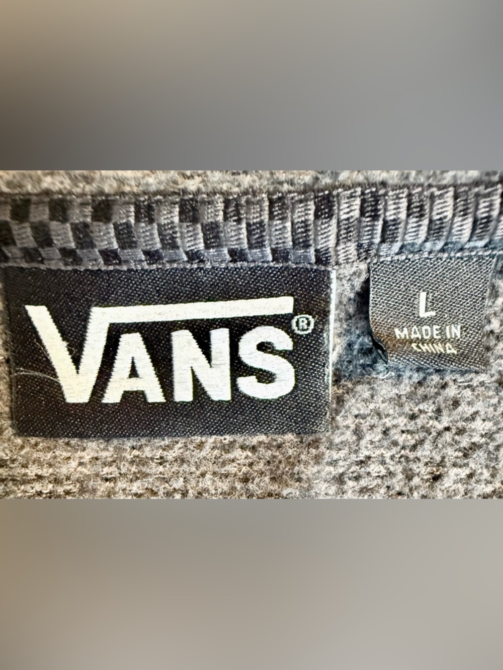 Vans Full Zip Hoodie Mens L Gray Black Logo Waffle Thermal Streetwear 🛹 - Picture 3 of 16